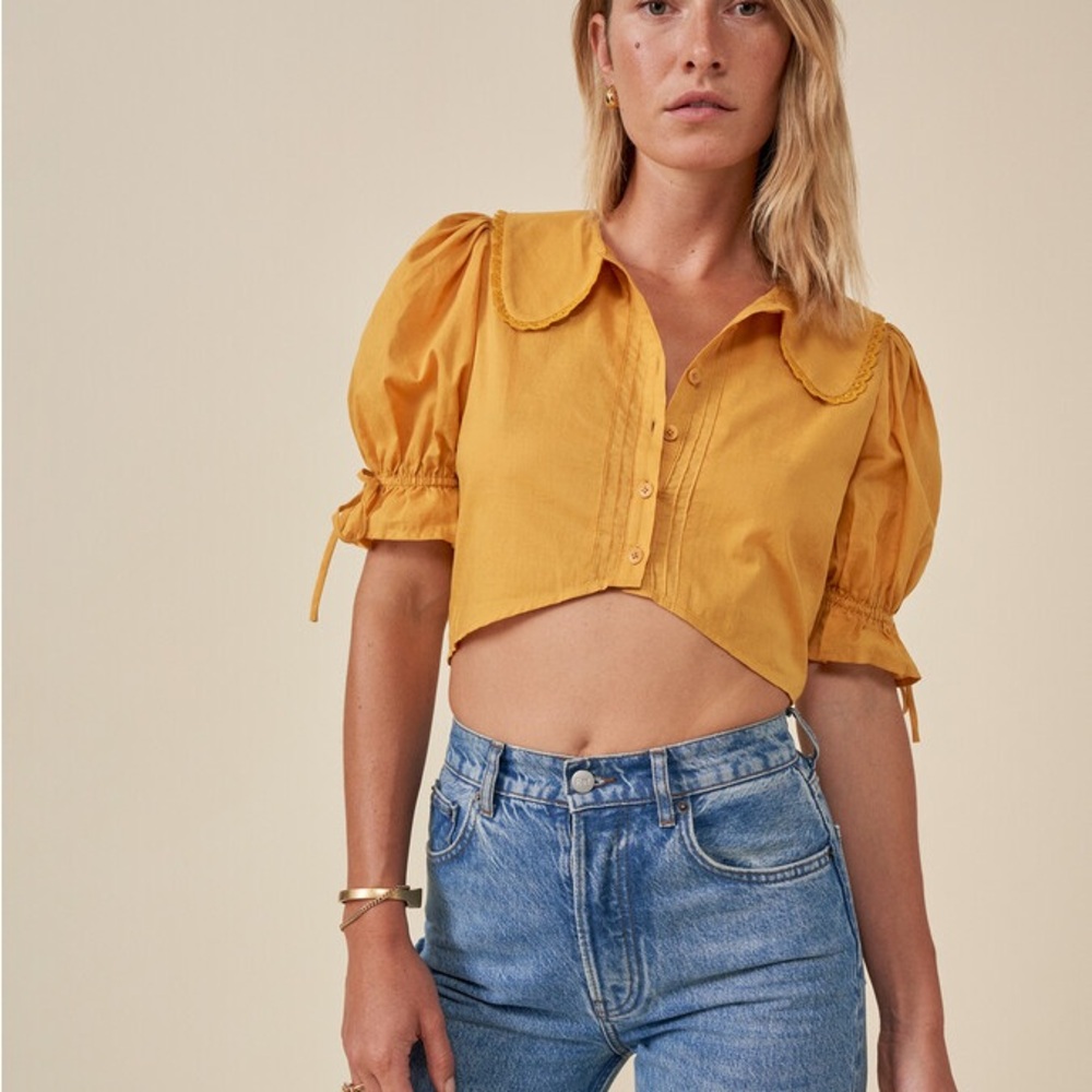 Yellow Puff Sleeve Crop Top